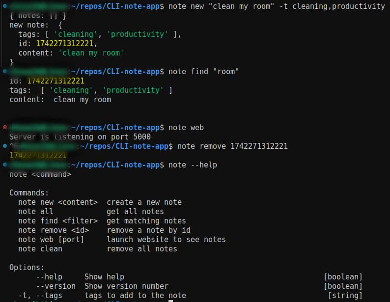 Cli Note App project screenshot